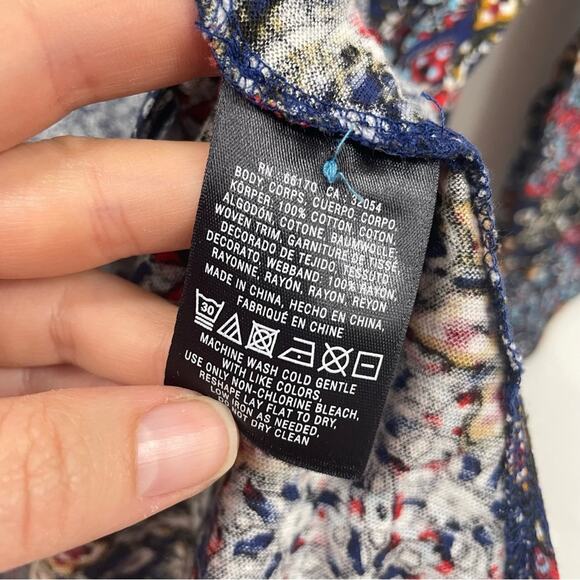 Akemi & Kin Anthropologie Blue & Red Patchwork Floral Boho Mini Dress Womens M - Picture 5 of 10